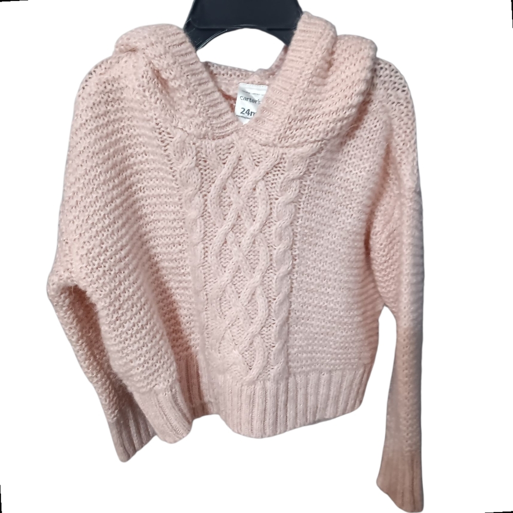 Carter's Soft Light Pink Cable Knit Sweater w/ Hood Size 24 Months